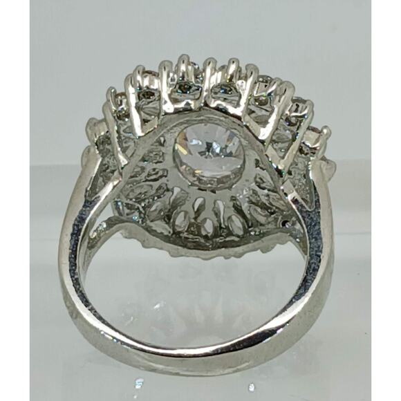 Vintage Ring Size 8 Silver Tone White Gold GP CZ Diamond Cocktail - Picture 6 of 10